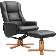 Homcom Relaxsessel mit Hocker, Fernsehsessel mit Liegefunktion, Wippfunktion TV Sessel für Wohnzimmer, Schlafzimmer, Kunstleder, Schwarz