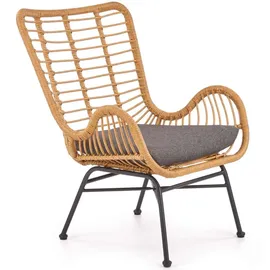 konsimo® Gartensessel ABLA Polyrattan 69 x 93 x 58 cm Braun/Grau mit Kissen
