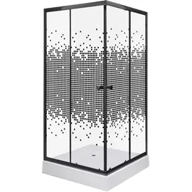 KERRA Pixel Square Eck-Duschkabine mit Schiebetür rechts 90 x 199 cm Schwarz/Sicherheitsglas Duschwanne