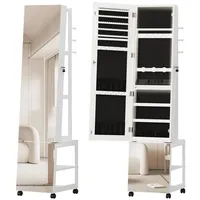 Hzuaneri Schmuckschrank mit Lichtleiste, Spiegel, stehender Schmuckschrank mit Kleiderständer,