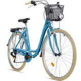 Bergsteiger Florenz 28 Zoll Damenfahrrad mit Korb, Beleuchtung & Schaltung, ab 160 cm, Damen Fahrrad mit 7 Gangschaltung, Retro Damenrad