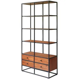 Tikamoon Bücherregal Wandregal 175cm industrieller Stil Materialmix Metall und Massivholz
