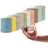 LEDENT Makramee Garn (1mm, 10x65m, Set 10 Farben) - Doppelt gedrehtes Seil aus 100% recyceltes Baumwolle - Makramee Garn Satz 10 kleine Rollen mit Erdtönen