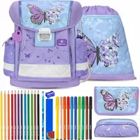 Belmil Schulranzen Set Classy Purple Blue Butterfly 10-teilig gefüllt