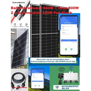 Balkonkraftwerk 840/800 W Solaranlage mit Deye M80 G4 800W neueste Generation