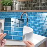 Fliesenaufkleber Retro Blau Geometrisch Klebefliesen Fliesenfolie Selbstklebende Mosaikfliesen Wasserdicht Ölfest Küchenrückwand Folie Dekor Fliesenaufkleber Bad 10 Stück(20x20cm)