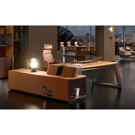 aea Designer Büro Arbeit Zimmer Set Sessel Eckschreibtisch Komplett Set Möbel 2tlg. - Braun