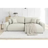 S-STYLE MÖBEL - Emma Ecksofa mit Schlaffunktion und Bettkasten in Cord-Stoff schöner Sitzkomfort, Ottomane rechts, B/T/H: 234 cm / 170 cm / 78 cm - Beige