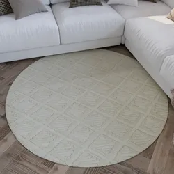 Wollteppich WECON HOME "Hamptons SEVENTEEN", beige (creme weiß), H:10mm Ø:200cm, Schurwolle, Teppiche, Schurwolle, Kurzflor, Wohnzimmer, Schlafzimmer, elegant, Rauten Design
