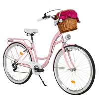 Milord. 26 Zoll 7-Gang Rosa Komfort Fahrrad mit Korb und Rückenträger, Hollandrad, Damenfahrrad, Citybike, Cityrad, Retro, Vintage