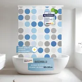 Rapid Teck® Halb-Kassetten Duschrollo 160cm | stilvolles Design Retro Blue Dot | Duschvorhang mit Seilzug | Modernes Duschrollo für Badewanne | Duschrollo für Dusche und kleine Bäder