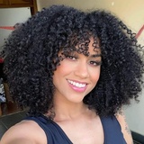 PORSMEER Lockige Afro Perücke Schwarze Natürliche Kunsthaar mit Pony für Frauen Schulterlänge Afro Kinky Curly Bob Wig Volume für Schwarze Damen,14 Zoll Black