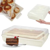 KADAX Kuchenbox mit Deckel, 44 x 30 x 12,5 cm, Kuchenbehälter aus Kunststoff, Transport-Box mit Griff, Kastenform, für Blechkuchen Muffins, rechteckig, Lebensmittelbox (Creme)