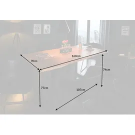 Riess-Ambiente Massivholz Esstisch 160cm Wild-Akazie Industrial Design 2,6cm Tischplatte Baumkante