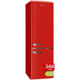 Amica KGCR 387 102 R Retro-Kühl-Gefrierkombination (244 l, 1810 mm hoch, Rot)