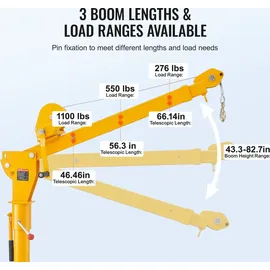 Vevor Pick Up Kran, 499 kg Traglast, zusammenklappbarer LKW-Kran mit 499 kg Winde, Ladekran aus Stahl, Werkstattkran 360° schwenkbar, Hebekran zum Heben von Gütern auf der Baustelle, in der Fabrik