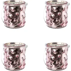 Windlicht CREATIV DECO "Weihnachtsdeko", rosa, H:10,00cm Ø:6,50cm, Glas, Kerzenhalter, Glas mit Stern-Struktur