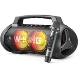 W-King 120W Bluetooth Lautsprecher mit Mikrofon, 70W Party Musik Box Groß, Boombox Mit HiFi Stereo/Super Bass/EQ/LED Licht/42H Akku/Powerbank/TF/MIC-IN/AUX