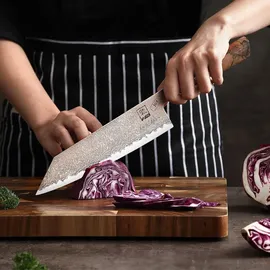 Zayiko Limited Edition Kupfer Damast Chefmesser 21 cm Klinge mit Ahornholzgriff