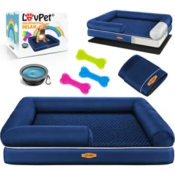LovPet® Orthopädisches Hundebett Hundekissen Hundekorb Relax, Inkl. Napf + 3X Kauknochen, Hundesofa für Kleine, Mittelgroße & Große Hunde, Bezug abnehmbar und waschbar