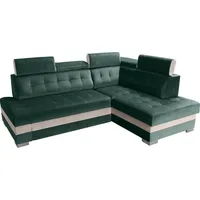 Robin Paris Ecksofa mit Schlaffunktion Bettkasten 5 Verstellbare Kopfstützen Sofa L-Form Schlafsofa Freistehende Eckcouch Schlafcouch Wohnzimmerm... - Grün/Creme