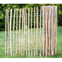 SEVICO 5m Staketenzaun 100cm x 5m mit Lattenabstand 3-4cm Zaunlatte Gartenzaun aus Haselnuss Natur STAHLKRAMPEN GRATIS V19 3-4 - Braun