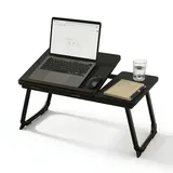 Relaxdays Laptoptisch für Bett & Couch, klappbarer Betttisch, Holzoptik, höhenverstellbar, Betttablett, Metall, schwarz