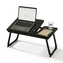 Relaxdays Laptoptisch für Bett & Couch, klappbarer Betttisch, Holzoptik, höhenverstellbar, Betttablett, Metall, schwarz