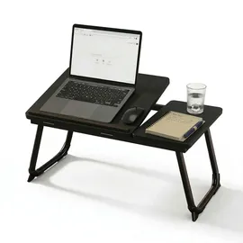 Relaxdays Laptoptisch für Bett & Couch, klappbarer Betttisch, Holzoptik, höhenverstellbar, Betttablett, Metall, schwarz