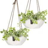 Blumfeldt Laren Blumenampel ø 28 cm Polystone mit Naturseilen 2er-SetWeiß