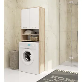 akord furniture factory OP0LLAZSONBIAPRA Aufbewahrungsschrank für Badezimmer Eiche, Weiß 64 cm 2 Türen B64xH180xT30 cm