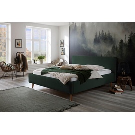 Meise Möbel Polsterbettgestell mit Bettkasten Holzfuß Kopfteil glatt ¦ grün ¦ Maße (cm): B: 180 H: 105