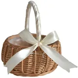 SEEZSSA Weidenkorb Weidenkorb Rattan Blumenkorb,Hochzeit Handkorb,Blumenkinderkörbchen, Rattan Korb mit Griff,Kunststoffeinsatz für Hochzeitszeremonie Party weiß