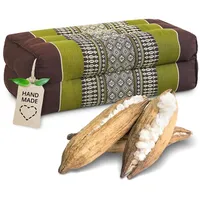 Livasia Block Yogakissen eckig - 17x34x12cm - Meditationskissen mit Kapok, Stützkissen Bolster rechteckig, Yoga Pilates Zubehör Nackenkissen, Thaikissen fest handgefertigt (Braun/Grün)
