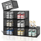 Verbesserte, verdickte, stabile große Schuhboxen, transparenter Kunststoff, stapelbar, 8 Stück, Schuh-Organizer für Schrank/Eingangsbereich, Schuhbox mit magnetischer Tür, Schuhvitrine, passend für