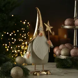 Weihnachtswichtel mit Stern Dekofigur aus Metall Zwerg Gnom 35cm
