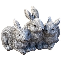 Stone and Style Gartenfigur Steinfigur 3 Hasen Steinguss frostfest grau