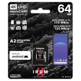 goodram IRDM MICROCARD R170/W120 microSDXC 64GB Kit, UHS-I U3, A2, Class 10 (IR-M2AA-0640R12)