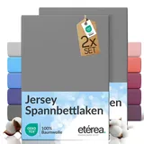 etérea Jersey 2er Set Spannbettlaken 180x200cm - 200x200cm Grau bis 25 cm Höhe - 100% Baumwolle Spannbetttuch Oekotex - Doppelpack Bettlaken 180x200 cm - 200x200 cm - Gray