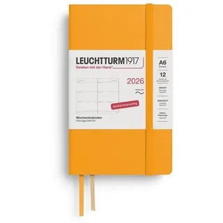 Leuchtturm1917 372566 Wochenkalender Pocket (A6) 2026, 12 Monate, Softcover, Rising Sun, Deutsch