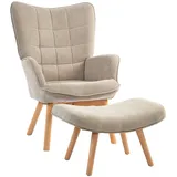 Homcom Ohrensessel Cord 72 x 101 x 80 cm Braun mit Hocker