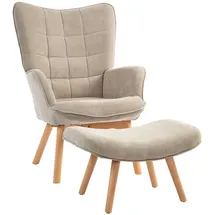 Homcom Ohrensessel Cord 72 x 101 x 80 cm Braun mit Hocker