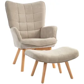 Homcom Ohrensessel Cord 72 x 101 x 80 cm Braun mit Hocker