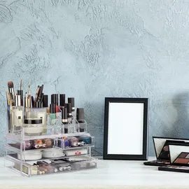 Relaxdays Make Up Organizer Acryl, 2-teilige Schminkaufbewahrung mit 4 Schubladen, Transparent
