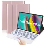 QYiiD Beleuchtete Tastatur Hülle mit Touchpad für Galaxy Tab S5e 2019 SM-T720/T725/T727, Abnehmbare Kabellose Bluetooth QWERTZ Tastatur mit Schutzhülle/Trackpad für Tab S5e 10.5 Zoll, RoséGold