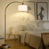 Stehlampe Dimmbar Wohnzimmer Bogenlampe LED E27 Leselampe 60W 2700-6000K Fußschalter 360° Drehbarer Lampenkopf, Beige Höhenverstellbar 165cm-17