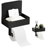 Toilettenpapierhalter Ohne Bohren,304 Edelstahl Klopapierhalter Schwarz mit Feuchttücherbox,2 Montagemethoden (Selbstklebend oder Bohren) Klorollenhalter Wandhalterung für WC & Badezimmer