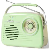 Radios Portable Am Fm, Kleine Retro Vintage Radio Bluetooth, AA-Batterie betriebene Radio oder Stecker in der Wand, Unterstützung SD-Karte AUX USB MP3-Player für Haus/Outdoor (Green)