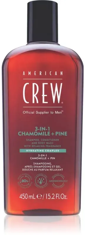 American Crew 3 in 1 Chamimile + Pine Shampoo, Conditioner und Duschgel 3 in 1 für Herren 450 ml