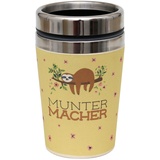 Dekohelden24 Thermobecher/Becher to go, Motiv: Munter-Macher, Maße H/Ø: 13,5 x 8,4 cm, Fassungsvermögen: 240 ml.